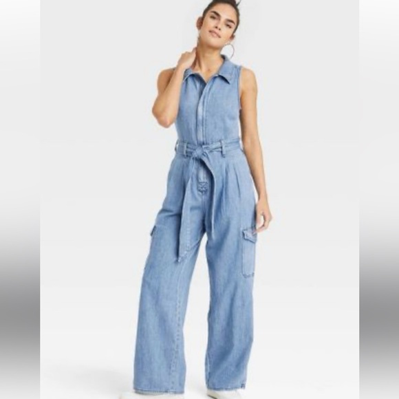 Pants - Denim Sleeveless Jumpsuit